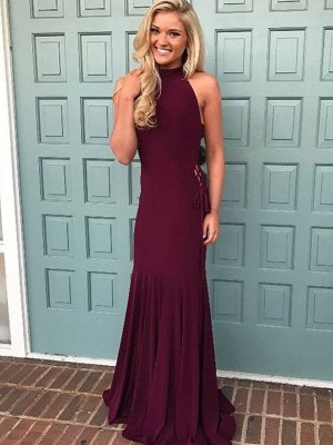 Trumpet/Mermaid Halter Sleeveless Floor-Length Satin Ruched Dresses