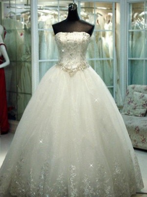 Ball Gown Strapless Beading Tulle Sleeveless Floor-Length Wedding Dresses