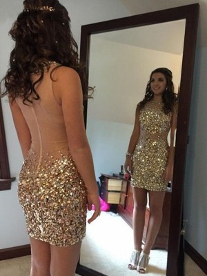 Sheath/Column Sleeveless Bateau Sequin Beading Short/Mini Dresses