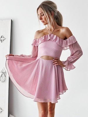 A-Line/Princess Ruffles Off-the-Shoulder Chiffon Long Sleeves Short/Mini Dresses