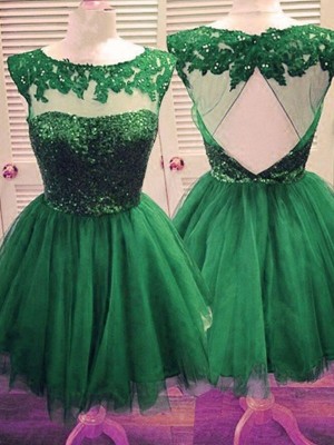 A-Line/Princess Bateau Sleeveless Tulle Applique Short/Mini Dresses