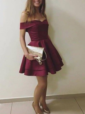 A-Line/Princess Sleeveless Off-the-Shoulder Satin Layers Short/Mini Dresses