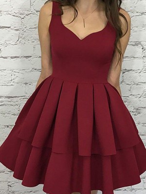 A-Line/Princess Sleeveless Straps Satin Layers Short/Mini Dresses