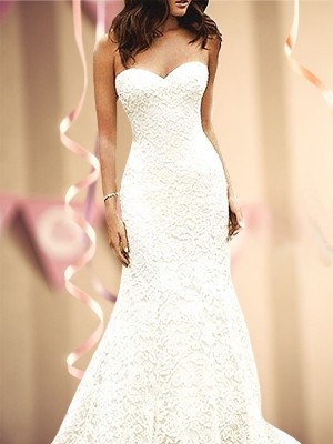 Trumpet/Mermaid Sleeveless Sweetheart Sweep/Brush Train lace Wedding Dresses