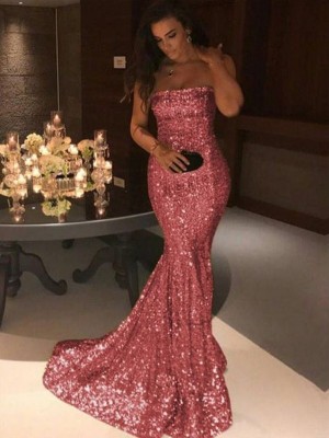 Trumpet/Mermaid Sleeveless Strapless Sweep/Brush Train Sequins Dresses