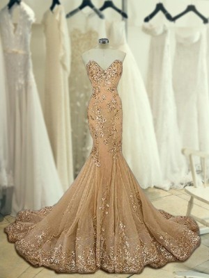 Trumpet/Mermaid Sleeveless Sweetheart Sweep/Brush Train Sequin Tulle Dresses