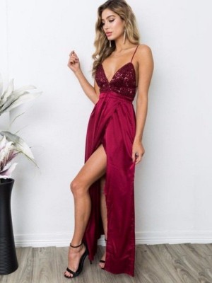 A-Line/Princess Sleeveless Straps Floor-Length Sequin Silk like Satin Dresses