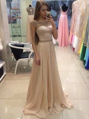 A-Line/Princess Short Sleeves Bateau Sweep/Brush Train Crystal Tulle Dresses