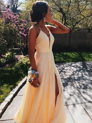 A-Line/Princess V-neck Sleeveless Floor-Length Ruffles Chiffon Dresses