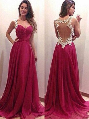 A-Line/Princess Sweetheart Sleeveless Sweep/Brush Train Applique Chiffon Dresses