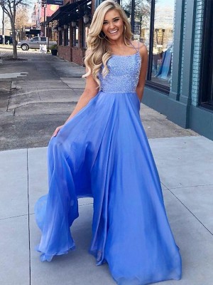 A-Line/Princess Organza Beading Spaghetti Straps Sleeveless Floor-Length Dresses