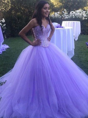 Ball Gown Tulle Beading Sweetheart Sleeveless Sweep/Brush Train Dresses