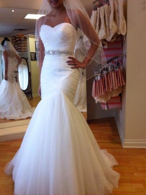 Trumpet/Mermaid Sleeveless Sweetheart Court Train Beading Tulle Wedding Dresses