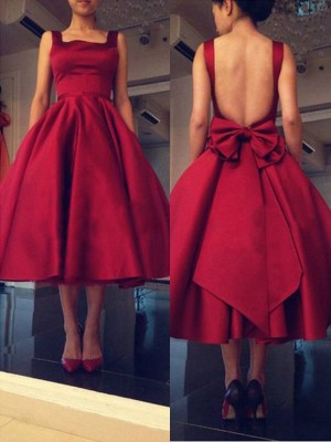 A-Line/Princess Sleeveless Square Bowknot Satin Short/Mini Dresses