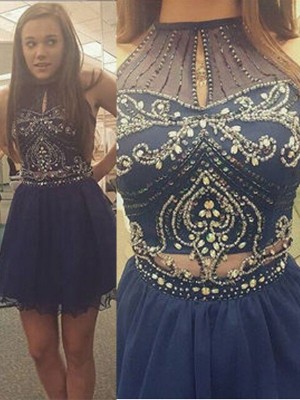 A-Line/Princess Sleeveless Scoop Beading Tulle Short/Mini Dresses