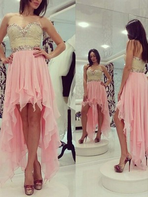 A-Line/Princess Sleeveless Sweetheart Beading Chiffon Asymmetrical Dresses