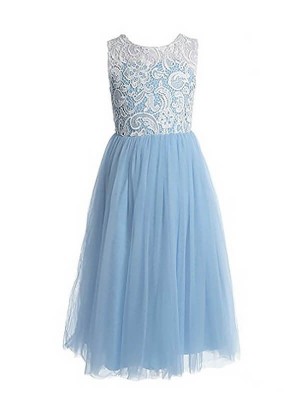 A-Line/Princess Sleeveless Jewel Lace Ankle-Length Tulle Flower Girl Dresses
