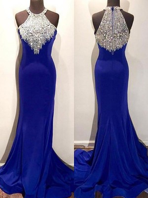 Trumpet/Mermaid Halter Sleeveless Sweep/Brush Train Beading Spandex Dresses