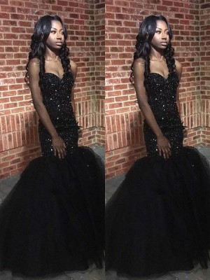 Trumpet/Mermaid Sleeveless Sweetheart Sequins Beading Floor-Length Dresses
