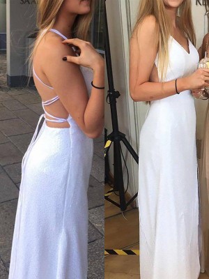 Sheath/Column V-neck Sleeveless Sequin Floor-Length Sequins Dresses