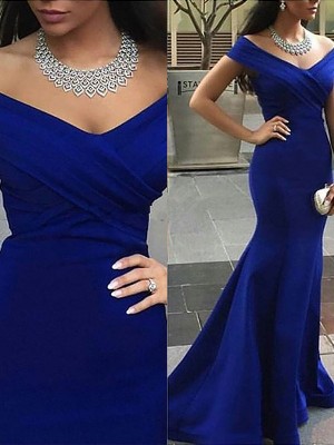 Trumpet/Mermaid Off-the-Shoulder Sleeveless Satin Sweep/Brush Train Dresses