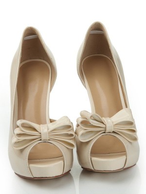 Women's Patent Leather Peep Toe Platform Stiletto Heel With Bowknot Platforms Shoes