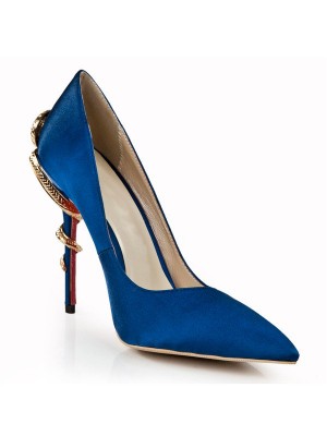 Women's Royal Blue Stiletto Heel Closed Toe With Rhinestone High Heels