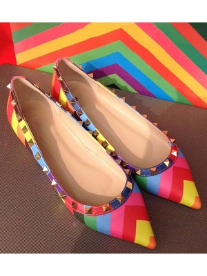 Women's Colorful Flat Heel Sheepskin Closed Toe With Rivet Flat Shoes