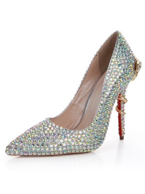 Women's Sheepskin Stiletto Heel Closed Toe With Rhinestone High Heels