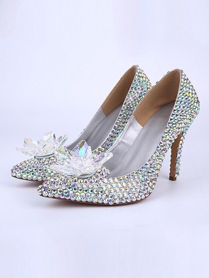 Women's Patent Leather Cone Heel Closed Toe With Crystal Flower High Heels