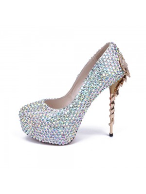 Women's Stiletto Heel Platform Closed Toe With Rhinestone Platforms Shoes