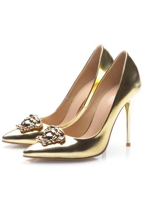 Women's Gold Patent Leather Closed Toe Stiletto Heel High Heels