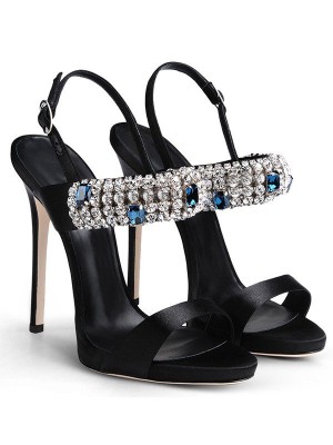 Women's Sheepskin Peep Toe Stiletto Heel With Rhinestone Sandals Shoes