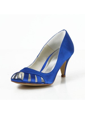 Women's Satin Cone Heel Peep Toe Pumps High Heels With Hollow-out