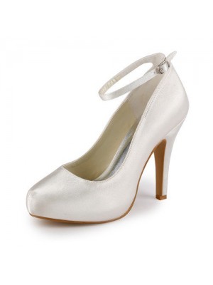 Women's Satin Stiletto Heel Closed Toe Platform Ivory Wedding Shoes With Buckle