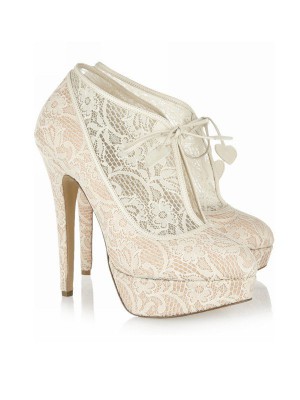 Women's Lace Stiletto Heel Closed Toe Platform Wedding Champagne Boots