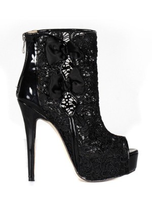 Women's Lace Stiletto Heel Peep Toe Platform With Lace Black Bootie