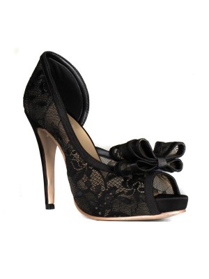 Women's Lace Stiletto Heel Peep Toe Platform With Bowknot Platforms Shoes