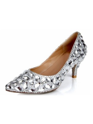 Women's Cone Heel Sheepskin Closed Toe Rhinestone Wedding Shoes