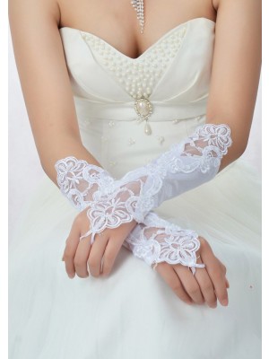 Stunning Beading Lace Satin Wedding Gloves