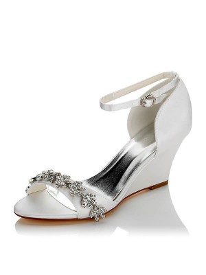 Women's Satin PU Peep Toe Wedge Heel Wedding Shoes