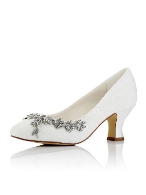 Women's Satin PU Closed Toe Spool Heel Wedding Shoes