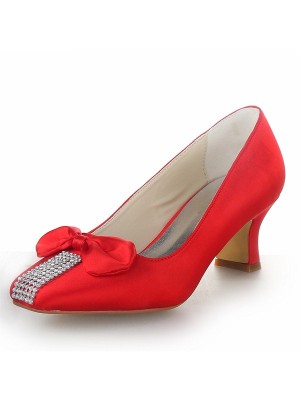 Women's Satin Chunky Heel Closed Toe With Bowknot Party & High Heels
