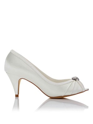 Women's Satin PU Peep Toe Spool Heel Wedding Shoes