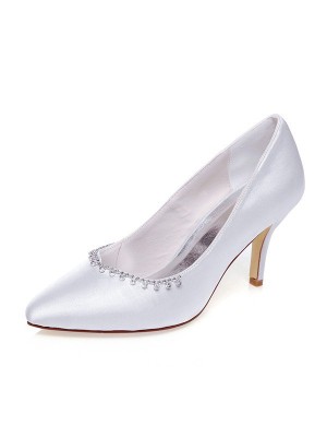 Women's Satin Closed Toe Beading Stiletto Heel Wedding Shoes