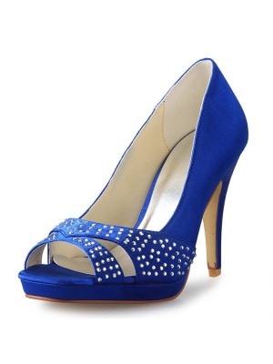 Women's Cone Heel Peep Toe Satin With Rhinestone High Heels
