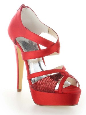 Women's Satin Platform Peep Toe With Zipper Cone Heel Platforms Shoes