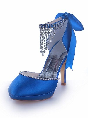 Women's Mary Jane Satin Platform Closed Toe Cone Heel With Rhinestone Platforms Shoes
