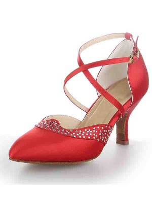 Women's Satin Closed Toe Stiletto Heel Buckle Dance Shoes