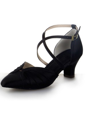 Women's Closed Toe Satin Chunky Heel Buckle Dance Shoes